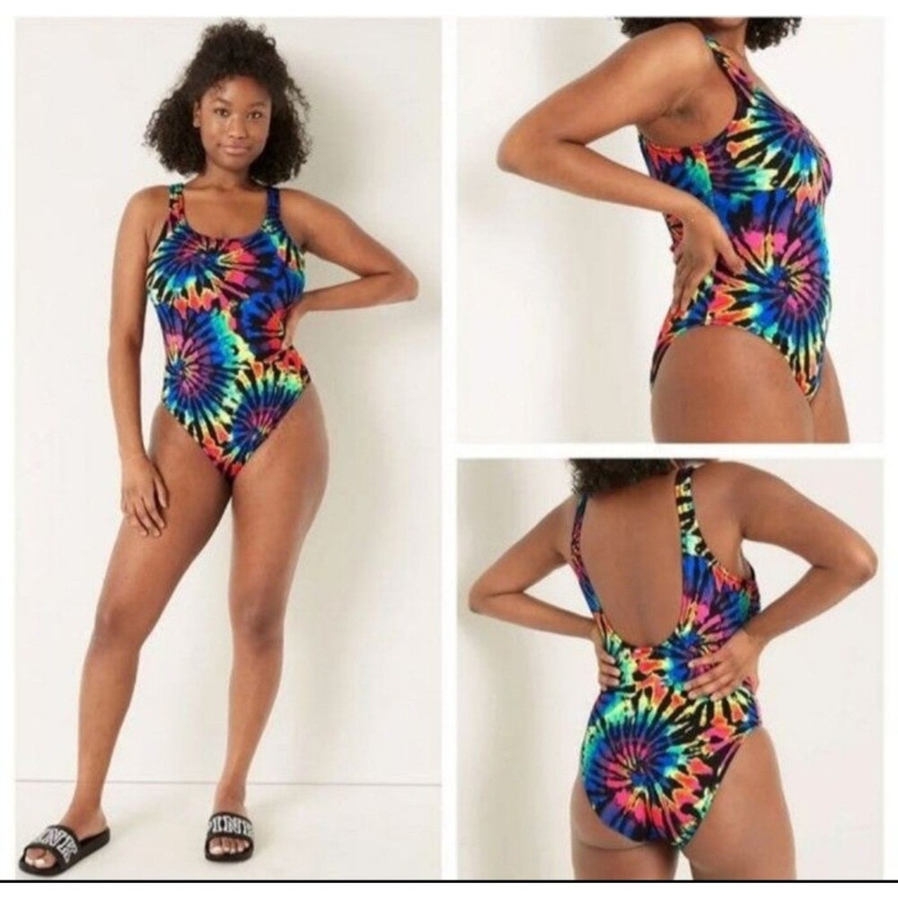 VS PINK One Piece Swimsuit L RAINBOW TIE DYE